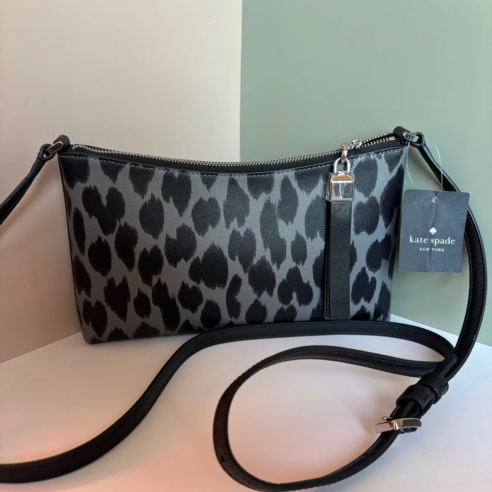 KATE SPADE Leather Leopard Print Crossbody Bag in Black and Grey NWT - Picture 2 of 5